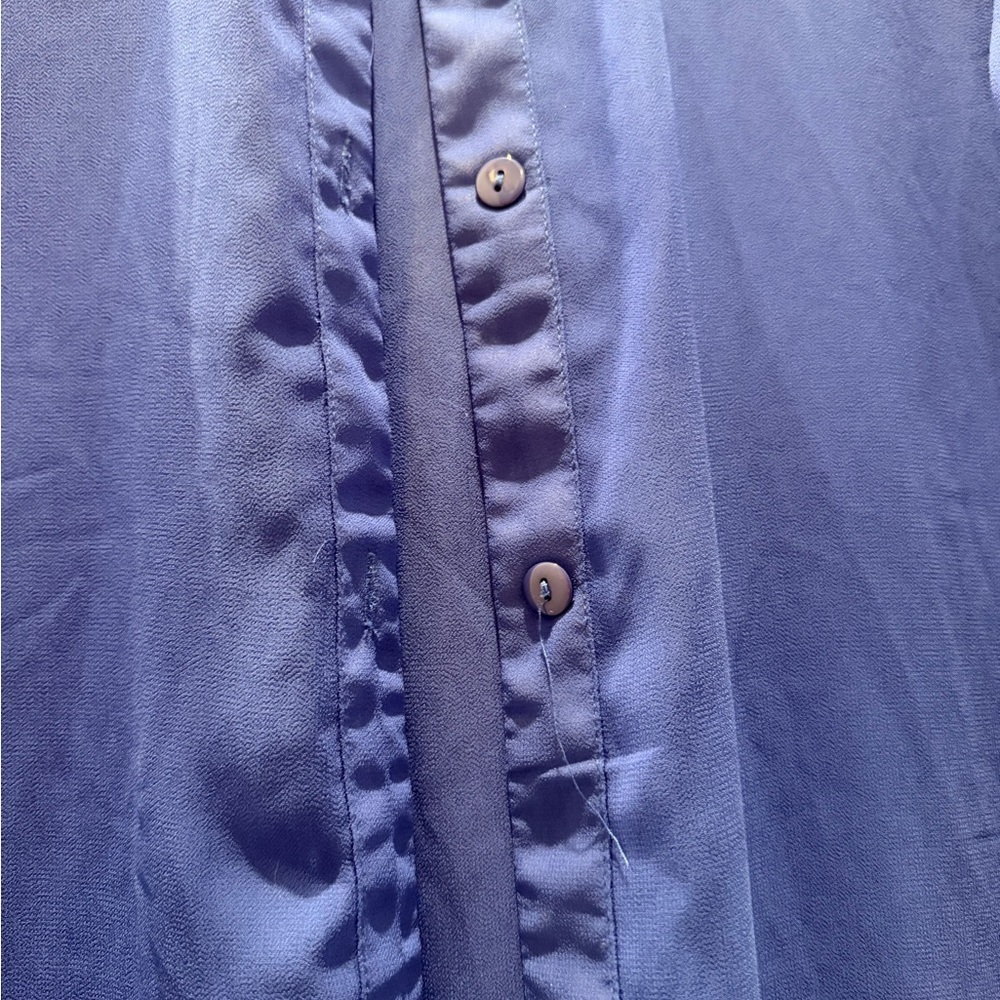 Creation Sheer Blue Button Front Tunic Blouse Longline Shirt 3/4 Sleeve medium - Picture 2 of 10